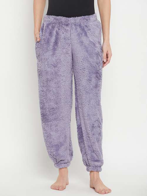 purple fleece joggers bottom wear - 20852351 - Standard Image - 0