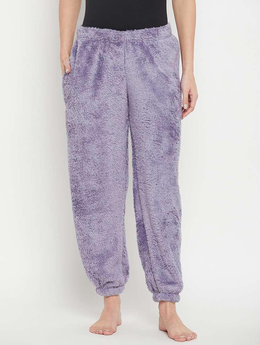 purple fleece joggers bottom wear