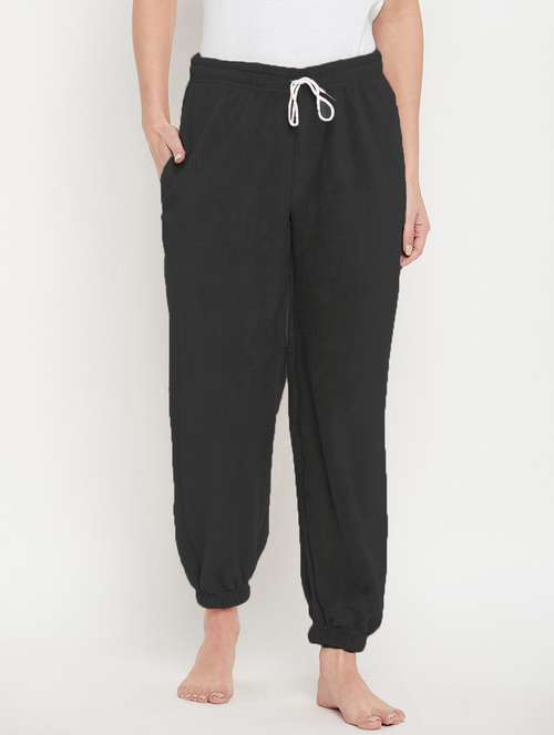 black fleece joggers bottom wear - 20852353 - Standard Image - 0