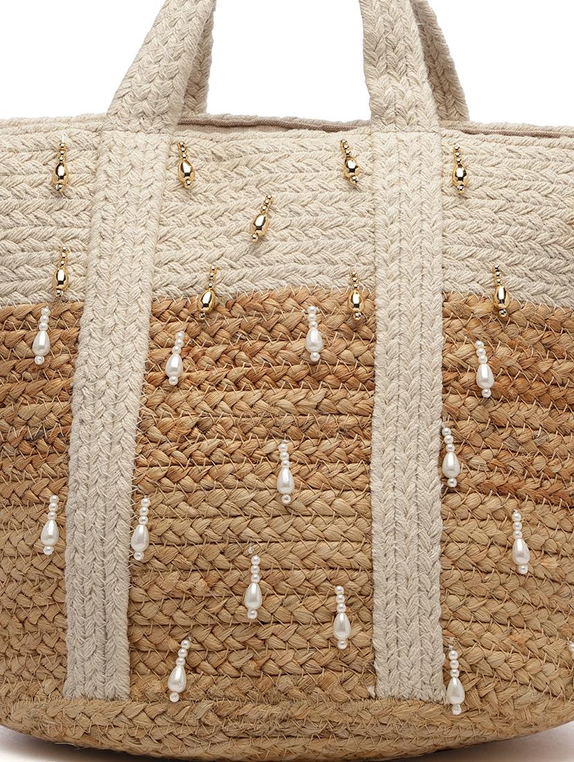 beige jute embellished handbag - 20852388 - Standard Image - 3