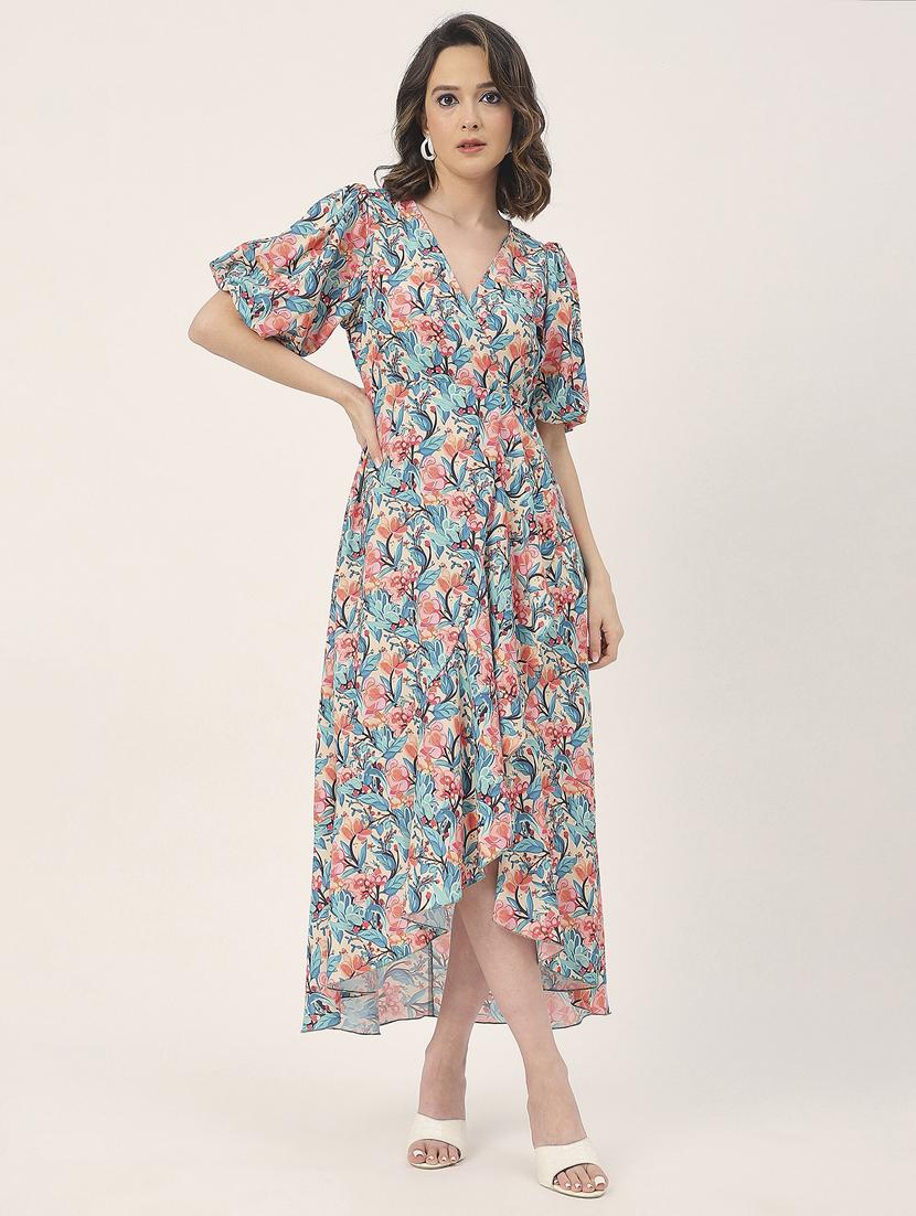 women beige floral printed fit & flare dress - 20852396 - Standard Image - 3
