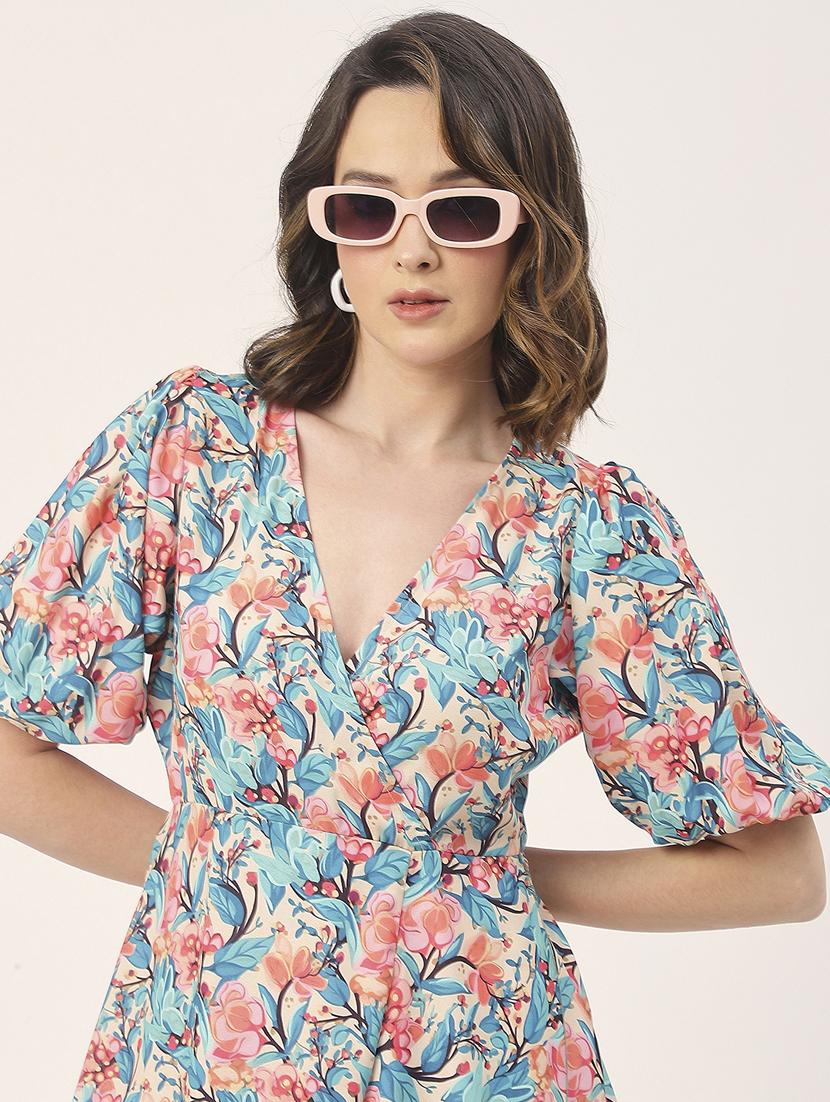women beige floral printed fit & flare dress - 20852396 - Standard Image - 5