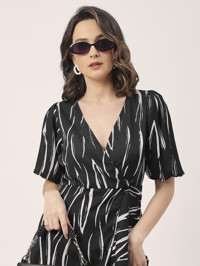 women black printed fit & flare dress - 20852400 - Standard Image - 5