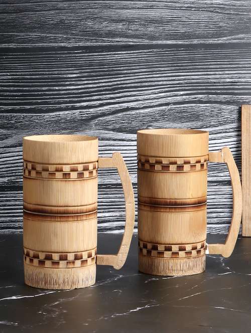 bamboo beer mug with smoked finish (checkered design)- 2 pieces