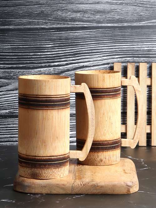 bamboo beer mug with smoked finish (plain design)- 2 pieces