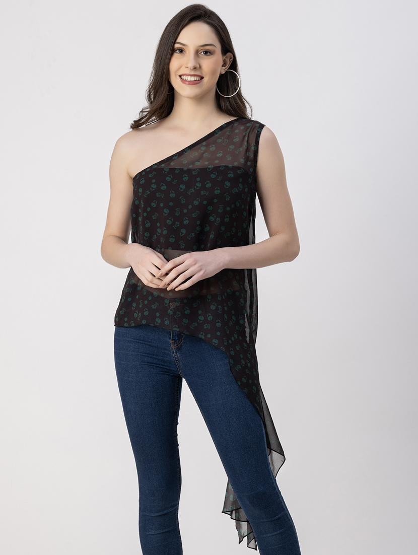 women black printed asymmetric top - 20852435 -  Zoom Image - 0