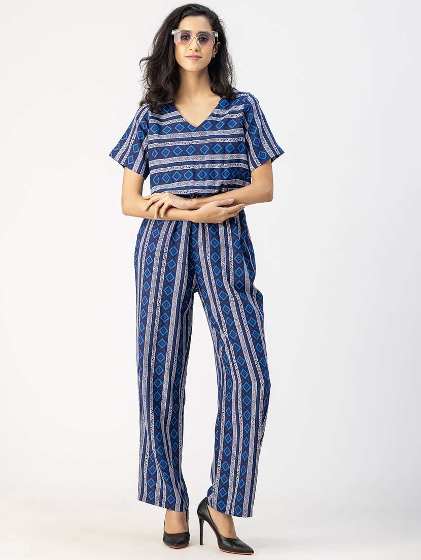 women navy blue printed full leg jumpsuit - 20852436 -  Standard Image - 3