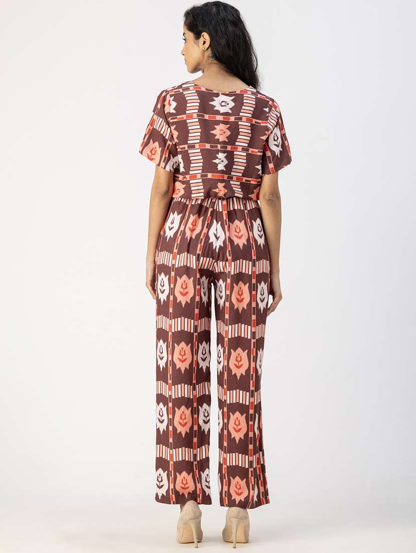 women multicolored ikat printed full leg jumpsuit - 20852439 -  Standard Image - 3