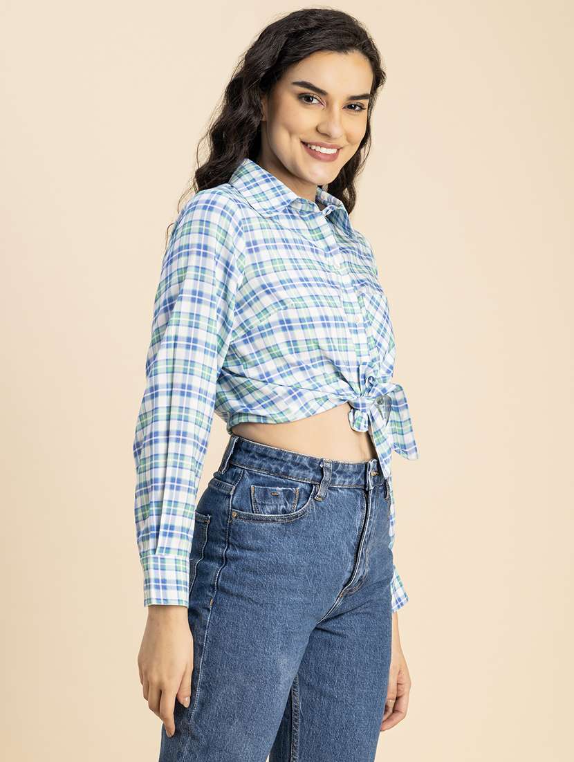 light blue rayon crop shirt - 20852445 - Standard Image - 3
