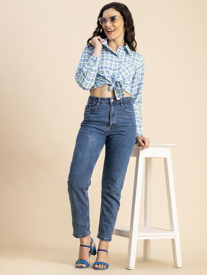 light blue rayon crop shirt - 20852445 - Standard Image - 5