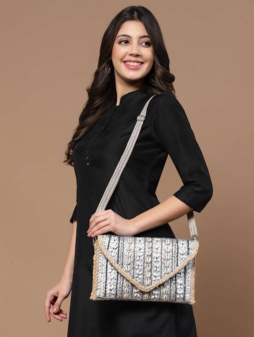 Silver Embellished Sling Bag