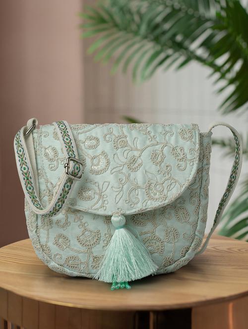 see green embroidered sling bag - 20852464 - Standard Image - 0