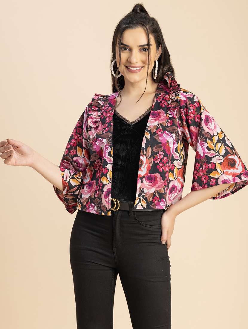 black floral printed summer jacket