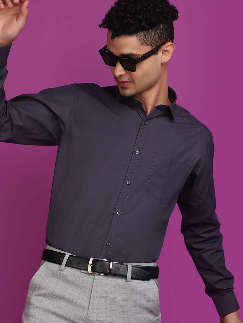 grey cotton blend formal shirt - 20852535 -  Standard Image - 3