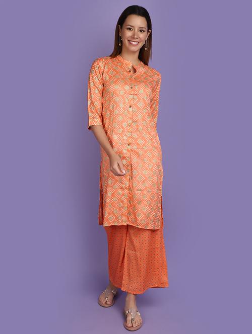 women orange printed kurta palazzo set - 20852578 - Standard Image - 0