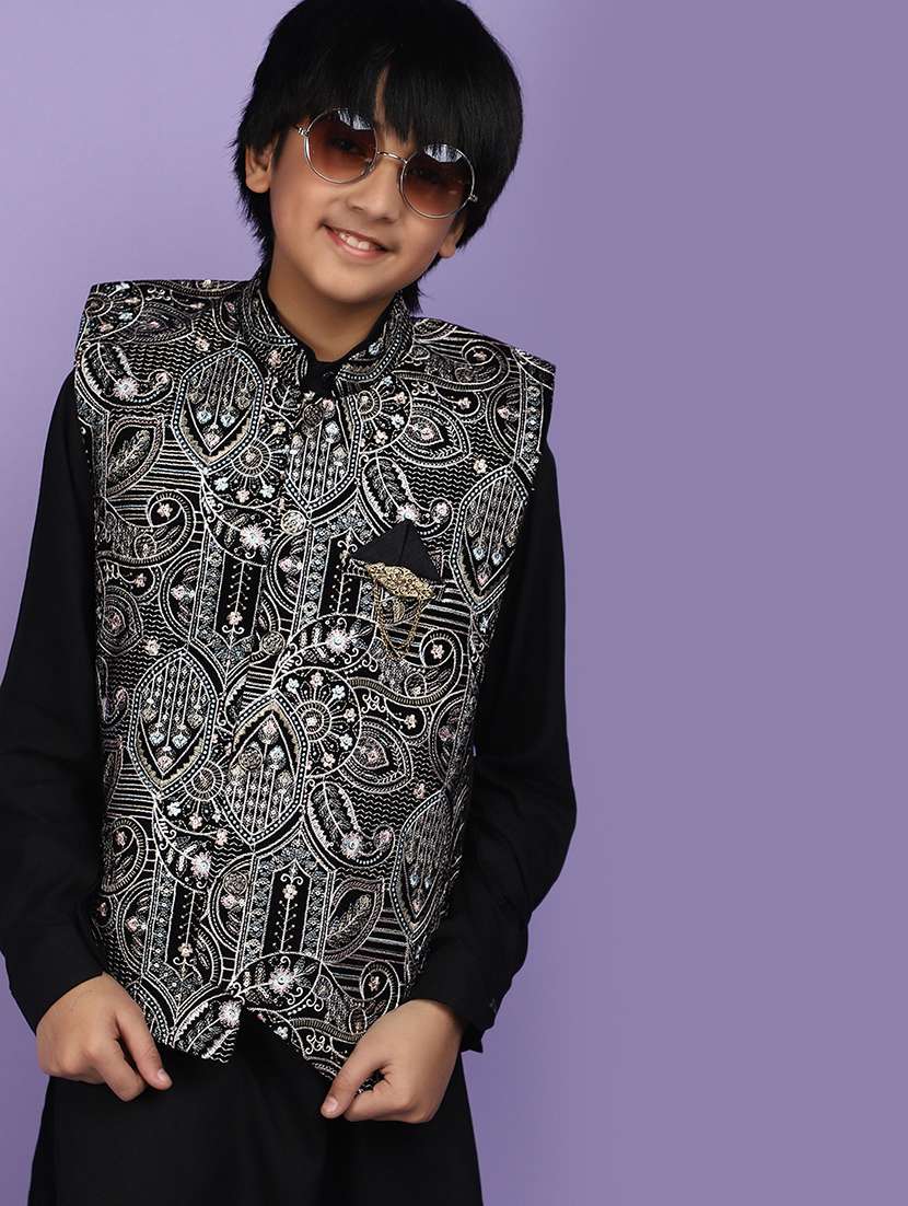 black acrylic blend sherwani kurtas & kurta set - 20852623 -  Standard Image - 3
