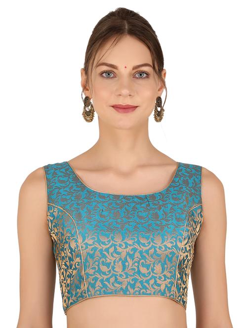women teal brocade stitched blouse - 20852700 - Standard Image - 0