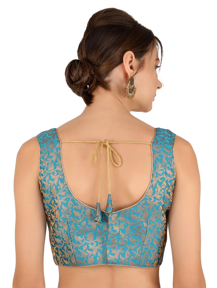 women teal brocade stitched blouse - 20852700 - Standard Image - 3