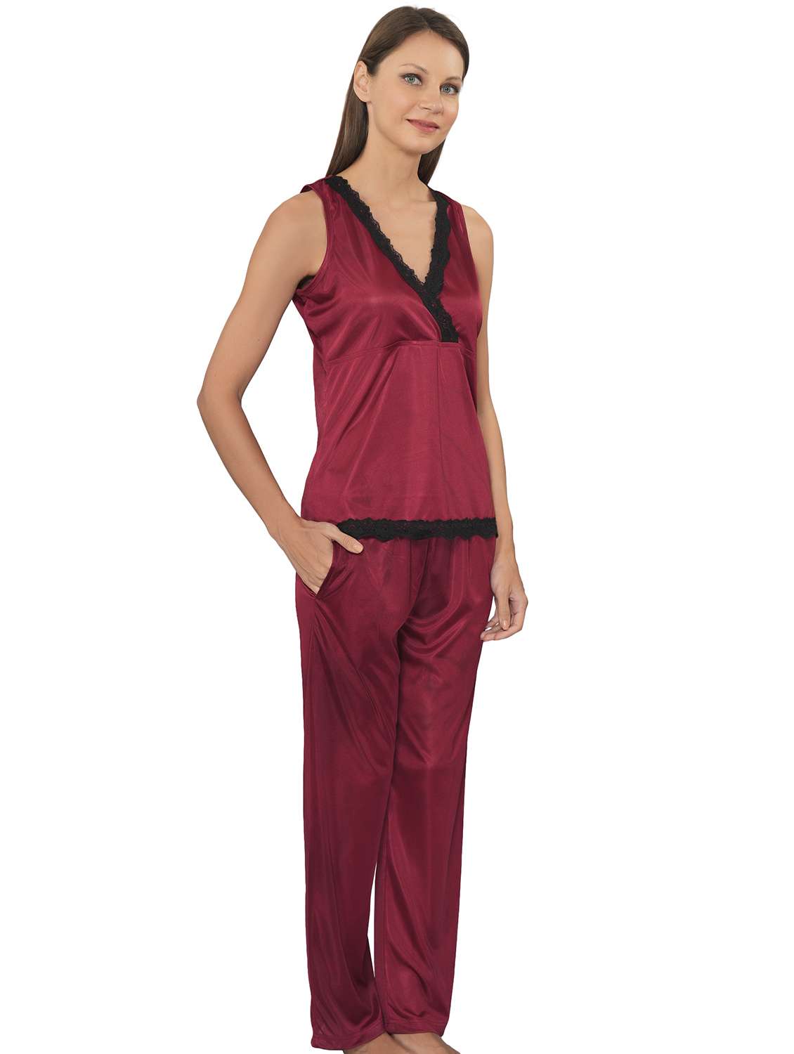 solid lace detailed nightwear pyjama set - 20852753 - Zoom Image - 0