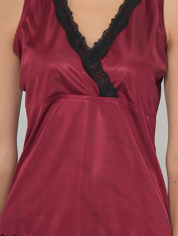 solid lace detailed nightwear pyjama set - 20852753 - Standard Image - 3