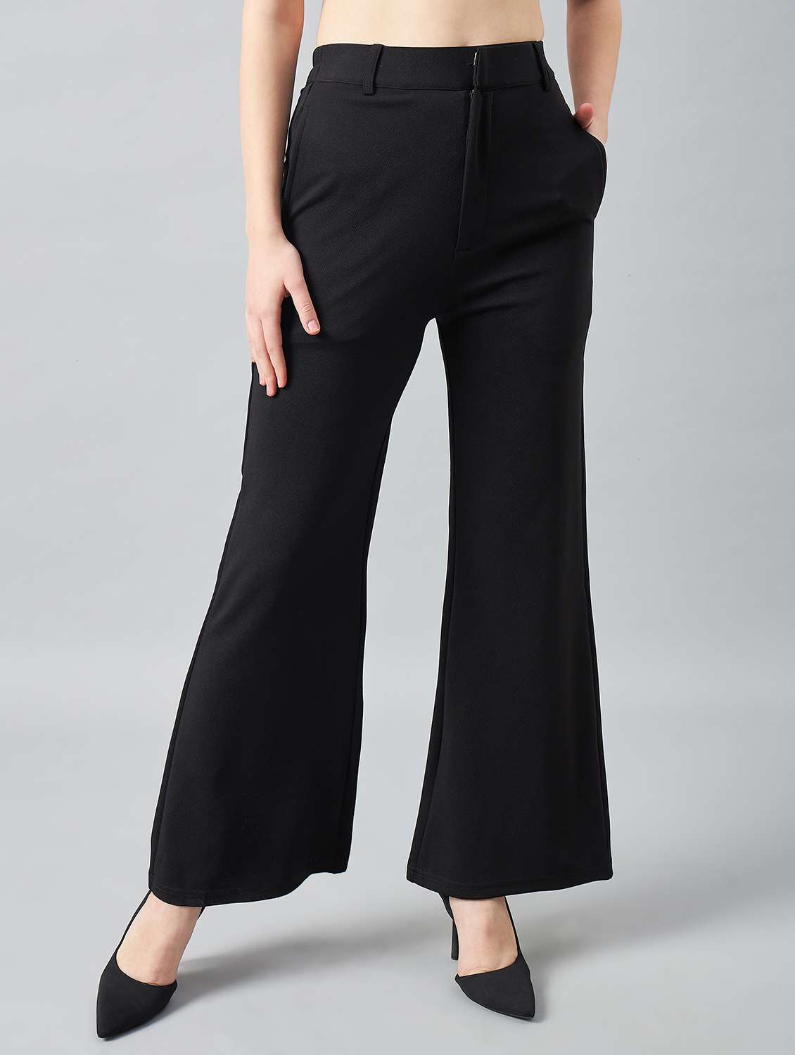 black polyester trousers