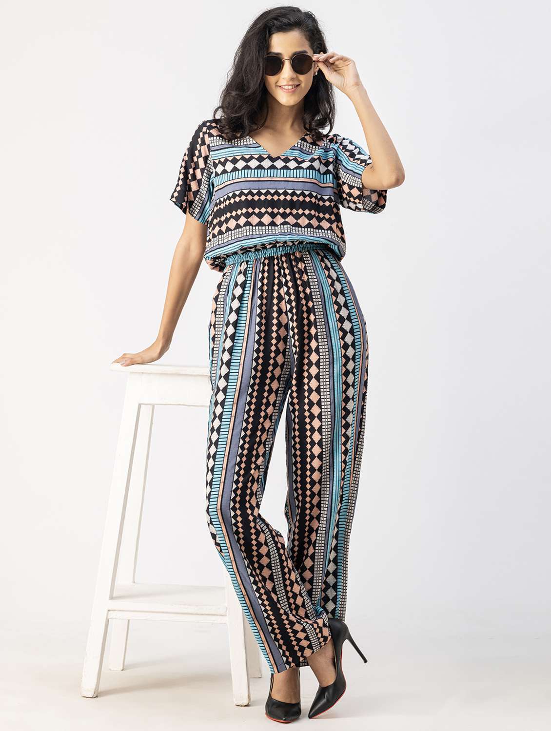 women multicolored printed full leg jumpsuit