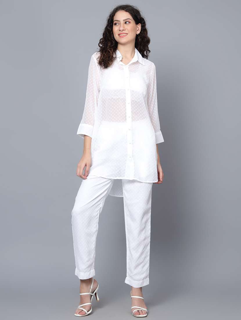 white self design chiffon shirt & trouser set - 20852884 -  Standard Image - 3