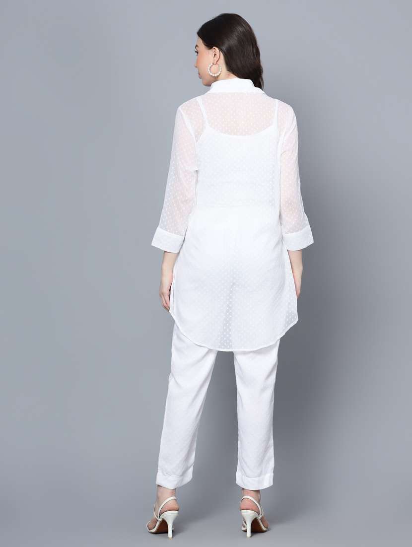white self design chiffon shirt & trouser set - 20852884 -  Standard Image - 5