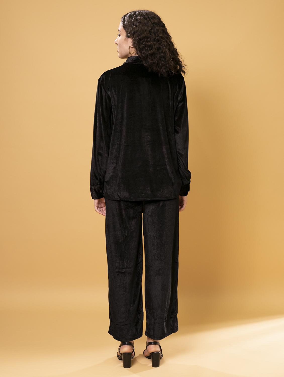 solid black velvet shirt & trouser coord set - 20852887 - Standard Image - 3