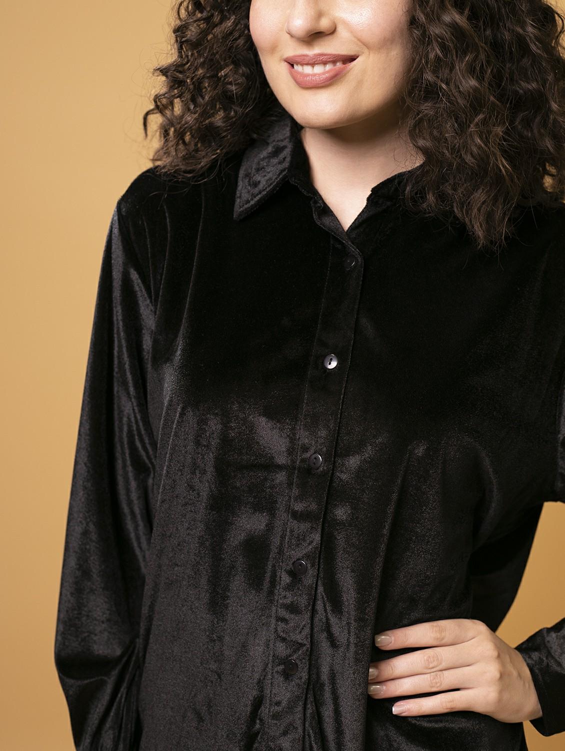 solid black velvet shirt & trouser coord set - 20852887 - Standard Image - 5