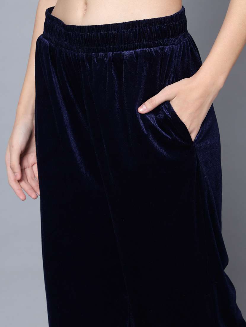 women blue solid top and trouser co-ord set - 20852890 - Standard Image - 3