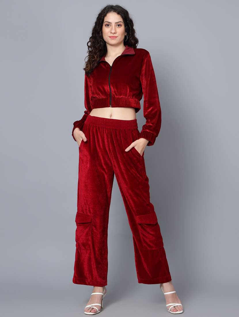women maroon solid top and trouser co-ord set - 20852891 - Zoom Image - 0