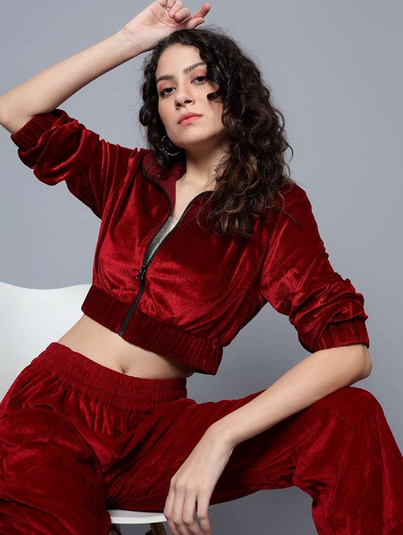 women maroon solid top and trouser co-ord set - 20852891 - Standard Image - 3