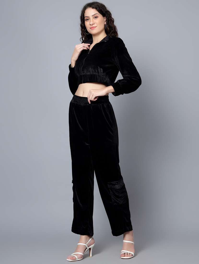 women black solid top and trouser co-ord set - 20852892 -  Zoom Image - 0