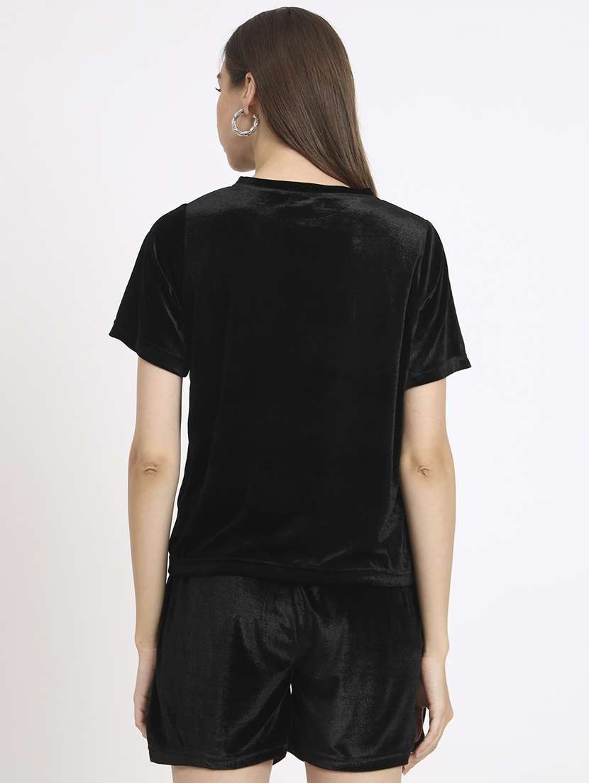 women black solid top and shorts co-ord set - 20852896 -  Standard Image - 3