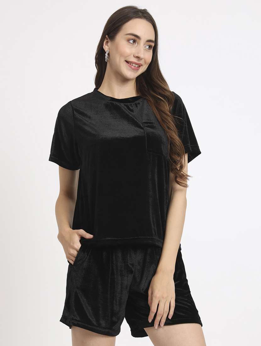 women black solid top and shorts co-ord set - 20852896 -  Standard Image - 5