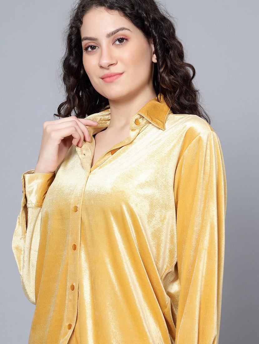 women gold solid shirt and trouser co-ord set - 20852902 - Standard Image - 5