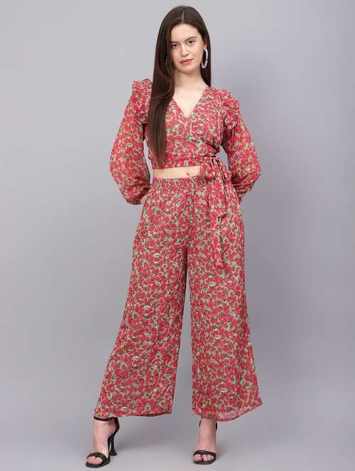 women green printed top and trouser co-ord set - 20852904 - Standard Image - 0