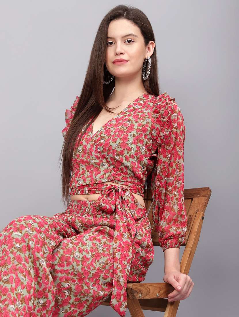 women green printed top and trouser co-ord set - 20852904 - Standard Image - 3