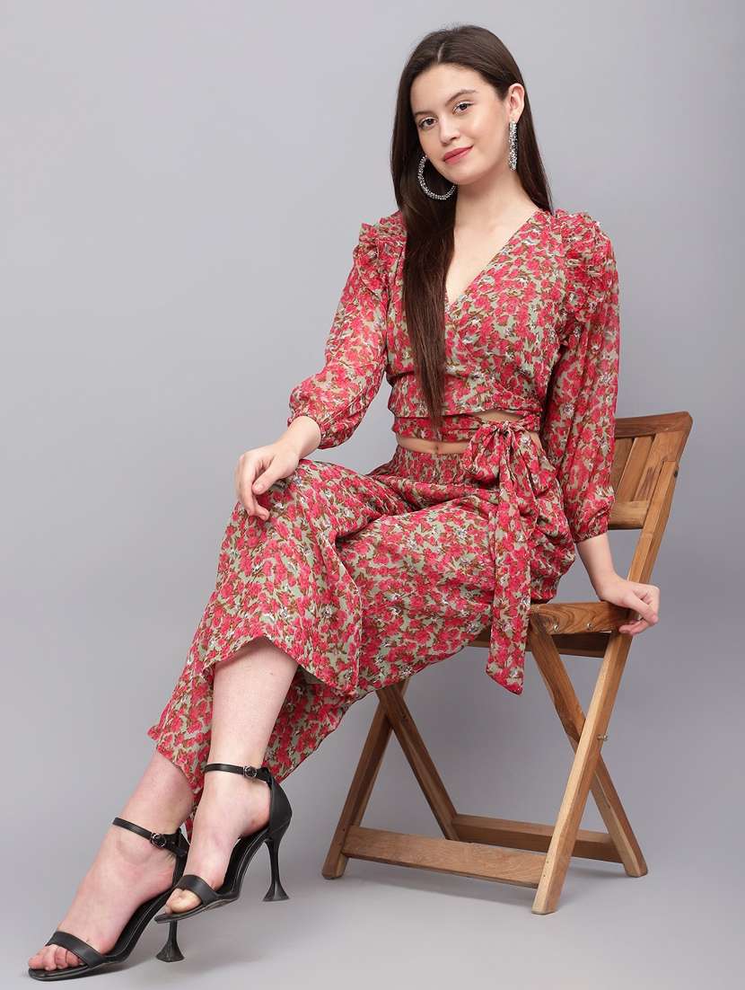 women green printed top and trouser co-ord set - 20852904 - Standard Image - 5
