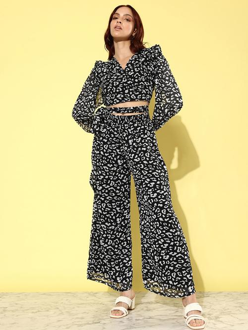 women black printed top and trouser co-ord set - 20852906 -  Standard Image - 0