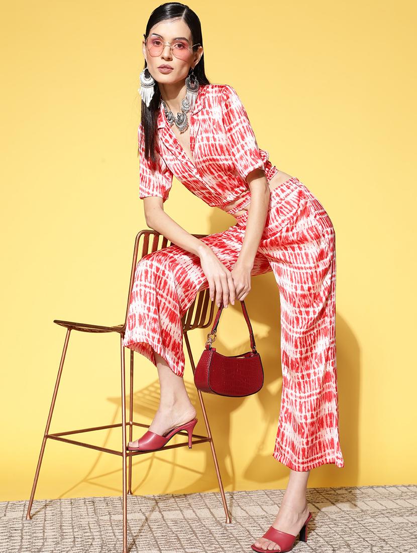 red printed detailed top & palazzo set - 20852913 - Standard Image - 3