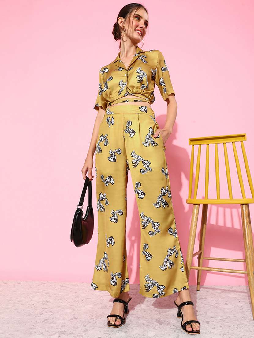 women gold printed top and trouser co-ord set - 20852915 -  Zoom Image - 0
