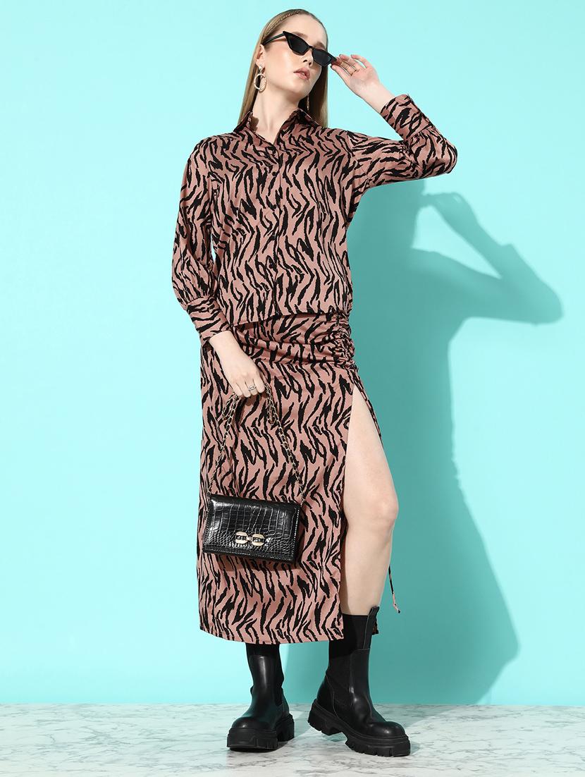 women brown printed top and skirt co-ord set - 20852917 -  Zoom Image - 0