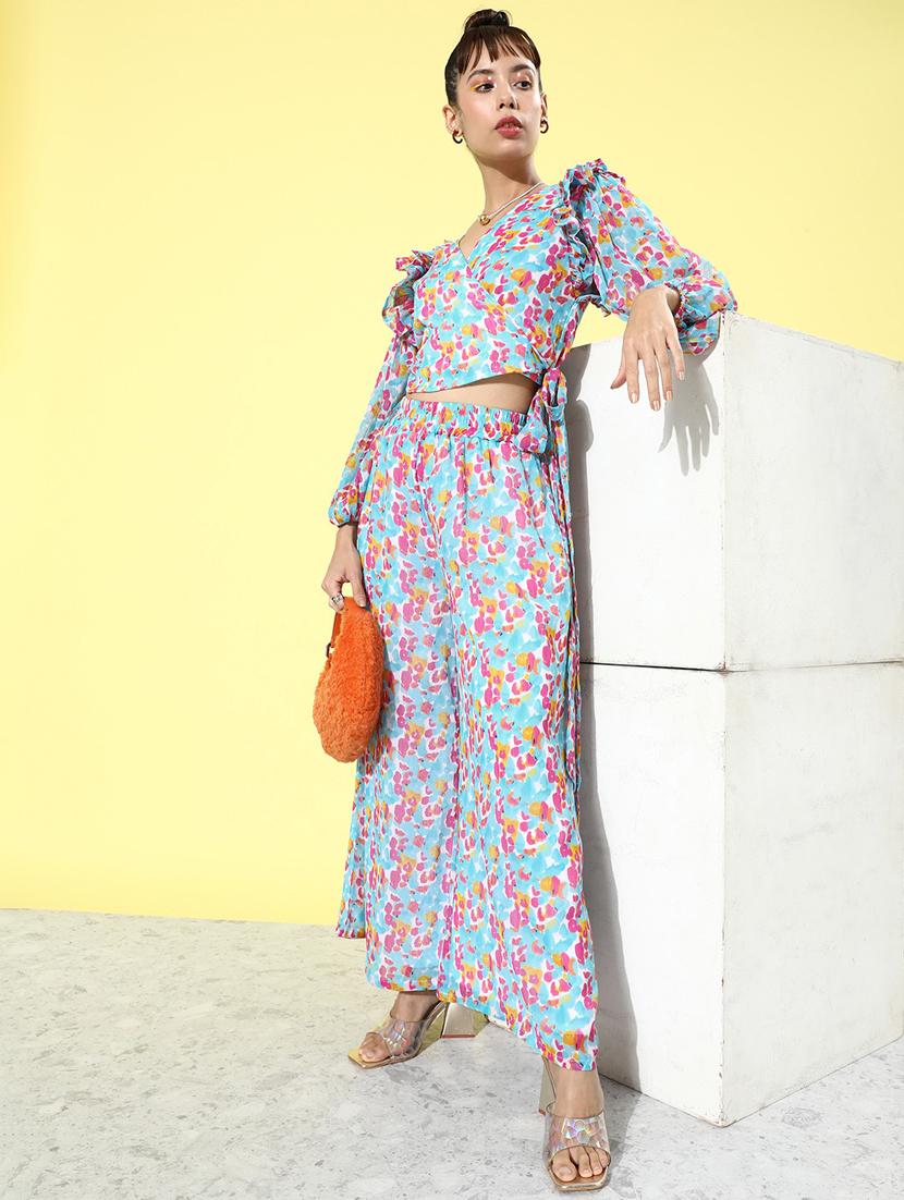 light blue printed top & palazzo coord set - 20852918 -  Zoom Image - 0