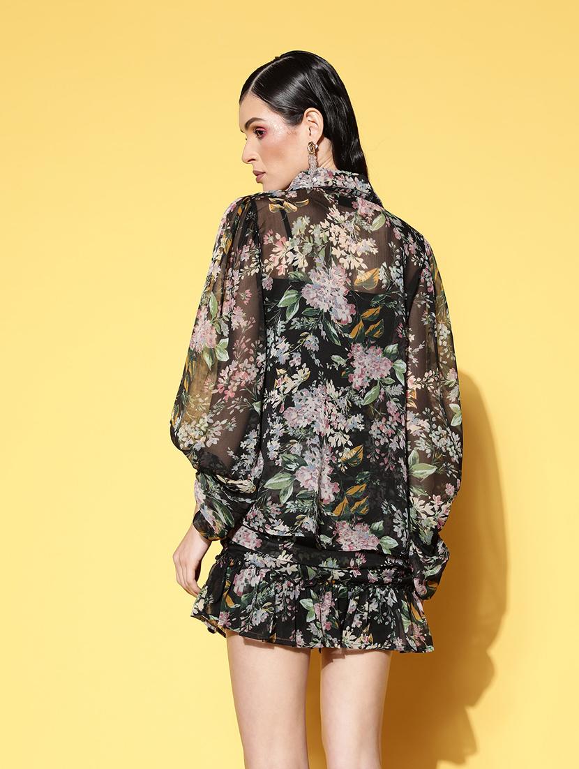 women black floral printed top and skirt co-ord set - 20852921 - Standard Image - 3