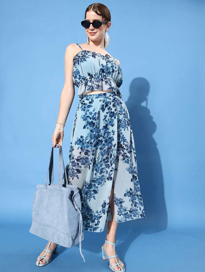 light blue floral printed top & skirt coord set - 20852931 - Zoom Image - 0