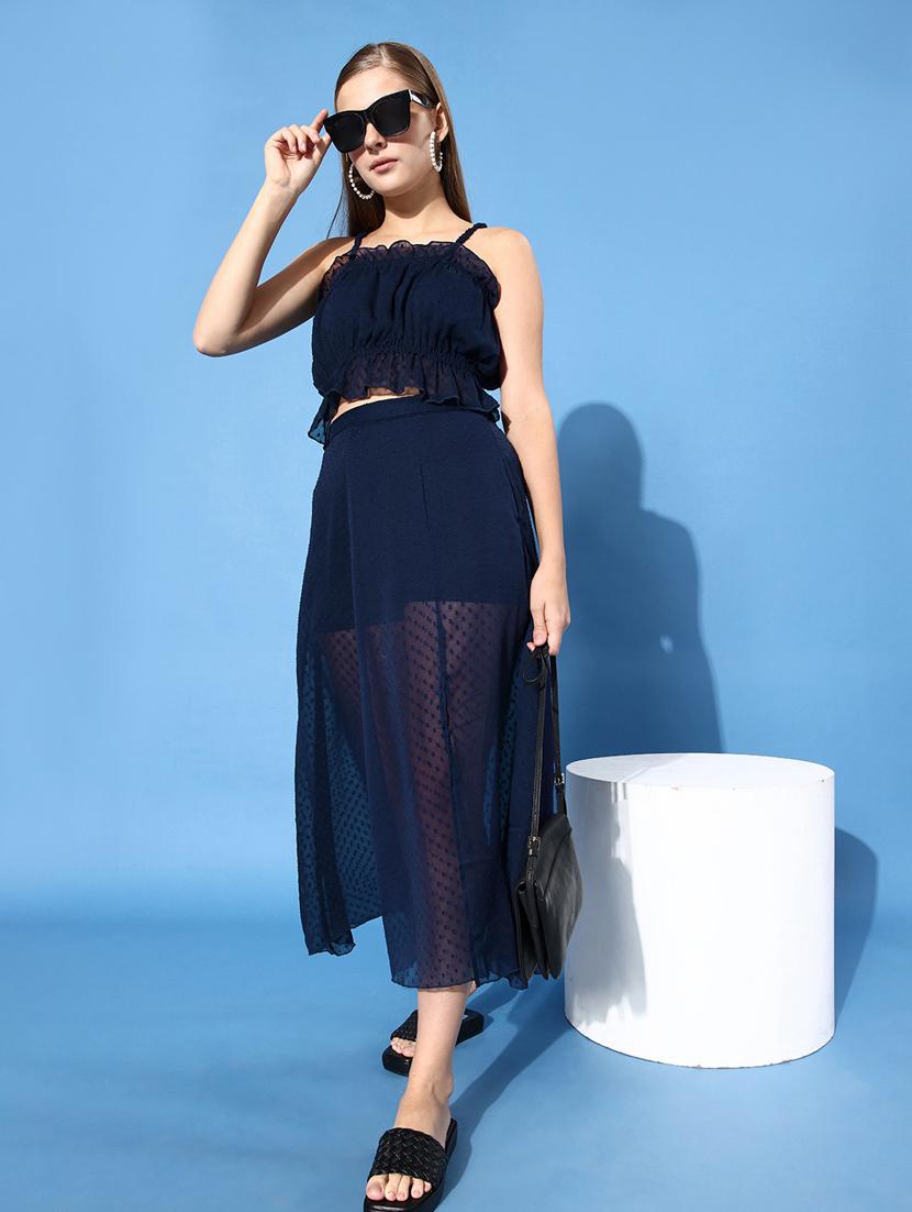 navy blue self design top & skirt coord set - 20852935 - Zoom Image - 0