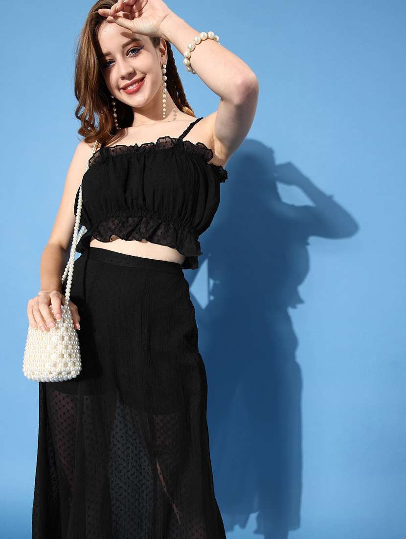 black self design top & skirt coord set - 20852937 -  Standard Image - 3