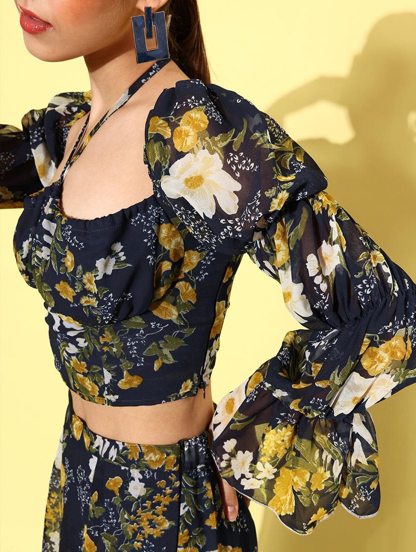 navy blue floral printed top & skirt coord set - 20852938 - Standard Image - 5